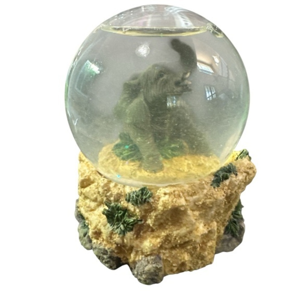 Lucky Elephant Mini Glass Snow Globe Decorative Accent in Green and Tan Gift